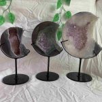 Amethyst Agate Moon Carving With Free Metal Stand