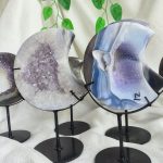 Amethyst Agate Moon Carving With Free Metal Stand