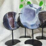 Amethyst Agate Moon Carving With Free Metal Stand