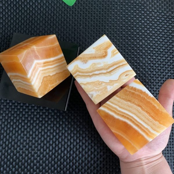 Banded Orange Calcite Magic Cube Carving