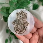 Selenite Chakra Plate Round Disc Crystal Slab Tree of Life Eye Palm