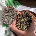 80mm Silver Sheen Obsidian Golden Sheen Obsidian Medusa Carving