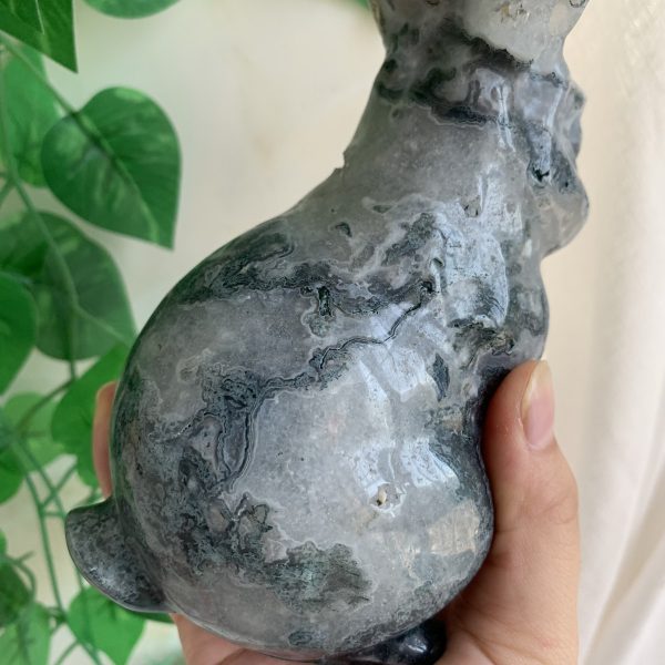 15cm Big Moss Agate Rabbit Animal Carving