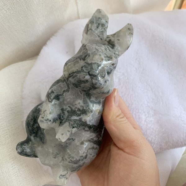 15cm Big Moss Agate Rabbit Animal Carving