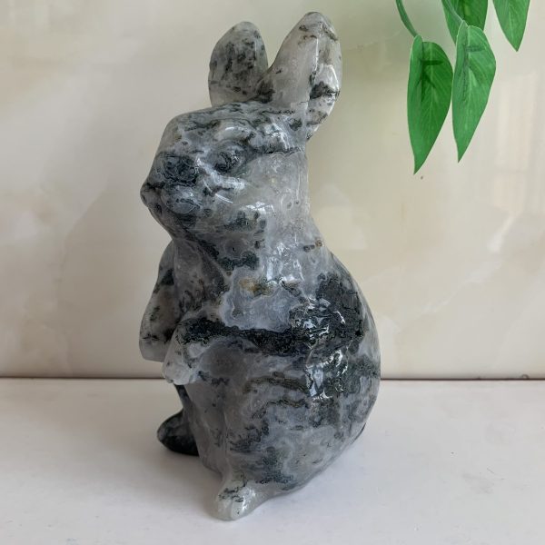 15cm Big Moss Agate Rabbit Animal Carving