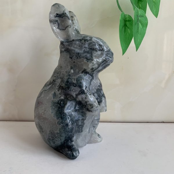 15cm Big Moss Agate Rabbit Animal Carving