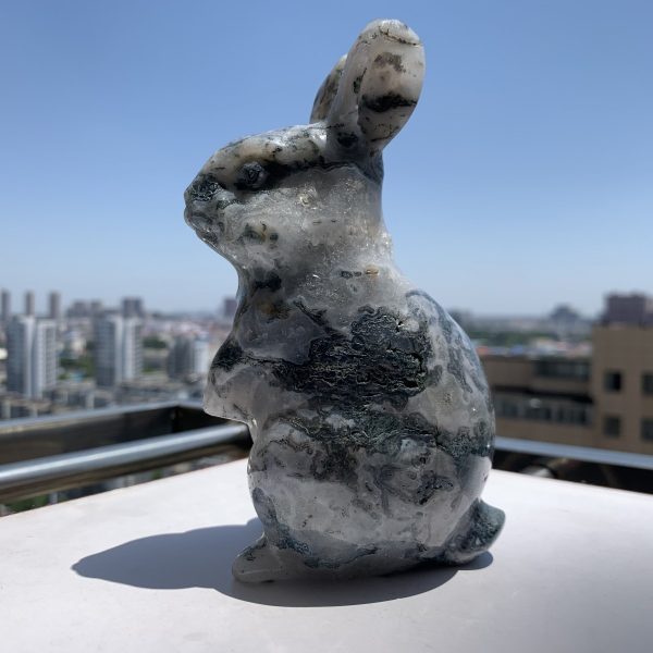 15cm Big Moss Agate Rabbit Animal Carving