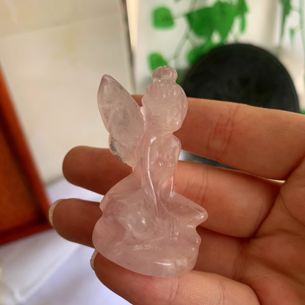 Small Rose Quartz Crystal Butterfly Fairy Carving