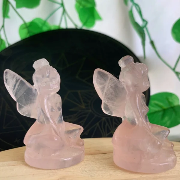 Small Rose Quartz Crystal Butterfly Fairy Carving