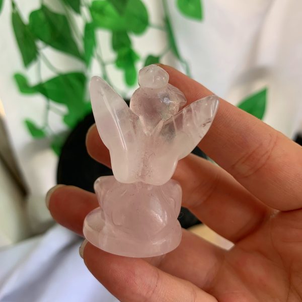 Small Rose Quartz Crystal Butterfly Fairy Carving