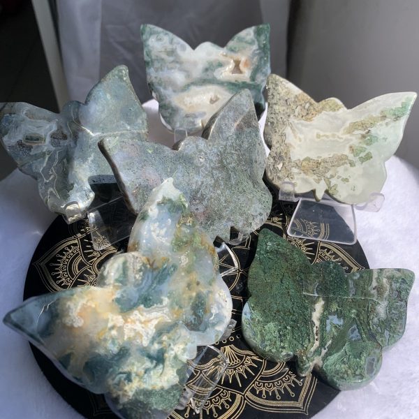 Moss Agate Butterfly Crystal Buttrfly Free Stand