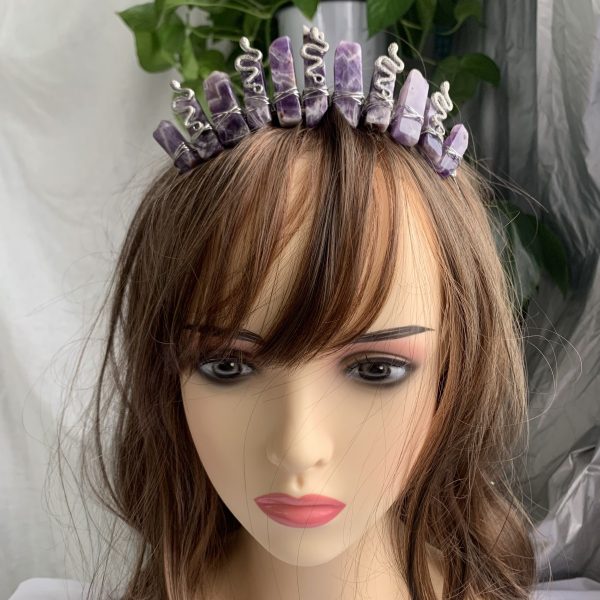 Natural Crystal Crown With Snake Amethyst Headpiece