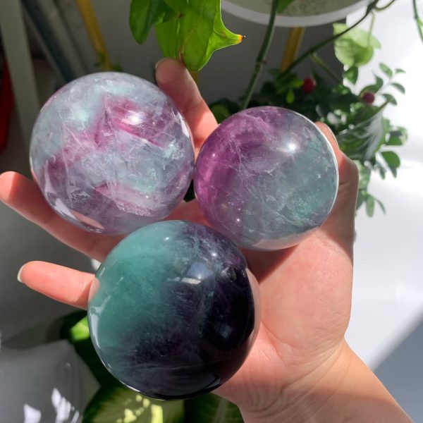 Watermelon Fluorite Sphere Ball Purple Pink Green Fluorite Crystal Sphere