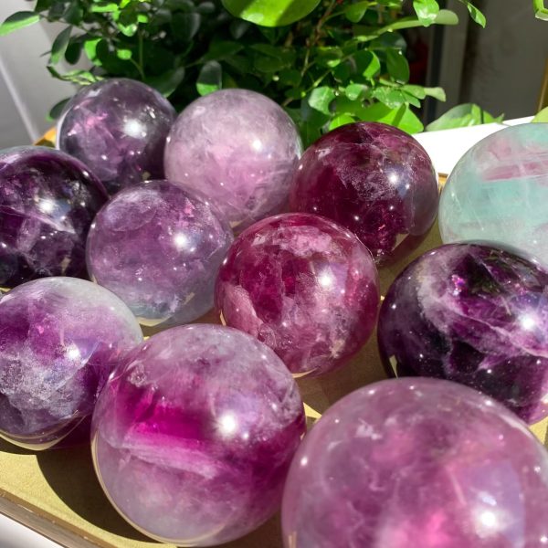 Watermelon Fluorite Sphere Ball Purple Pink Green Fluorite Crystal Sphere