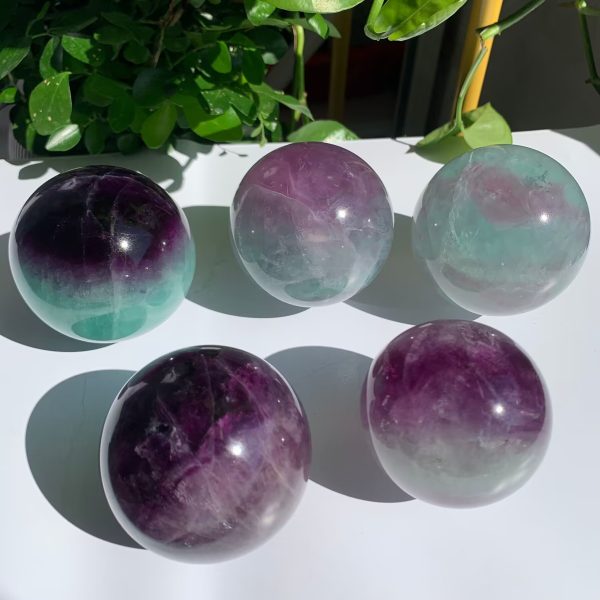 Watermelon Fluorite Sphere Ball Purple Pink Green Fluorite Crystal Sphere