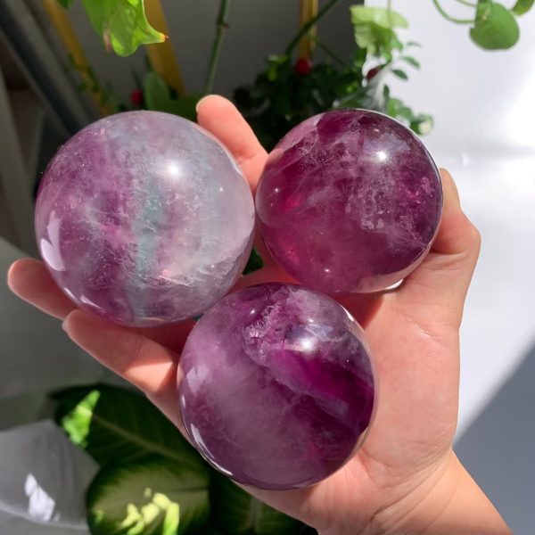 Watermelon Fluorite Sphere Ball Purple Pink Green Fluorite Crystal Sphere