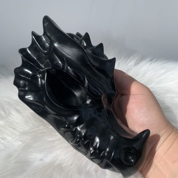 Big Black Obsidian Dragon Head Carving