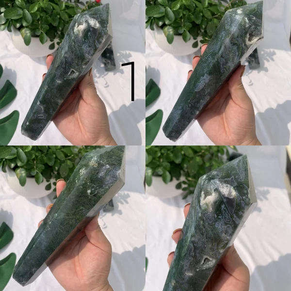 Moss Agate Point Wand Crystal Big Point Self-Standing