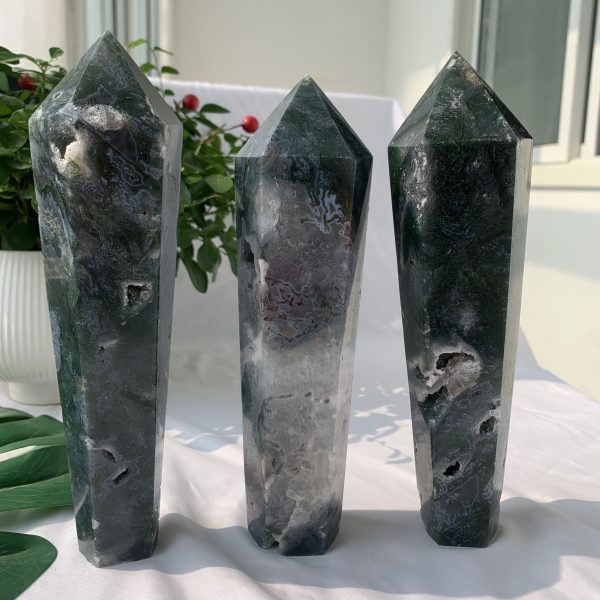 Moss Agate Point Wand Crystal Big Point Self-Standing