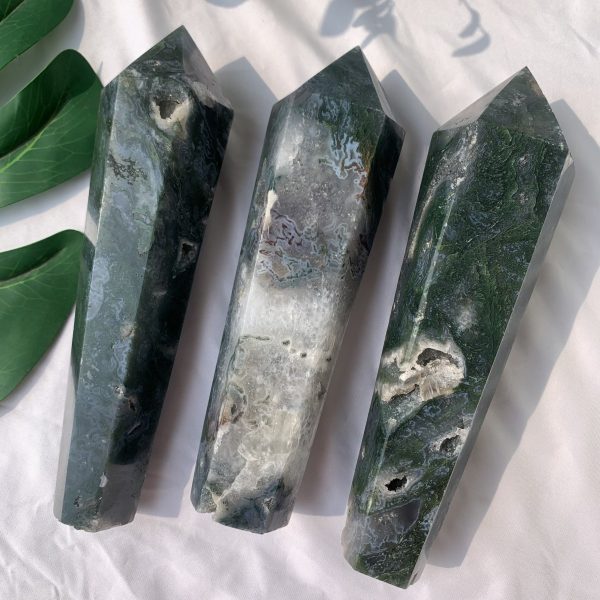 Moss Agate Point Wand Crystal Big Point Self-Standing