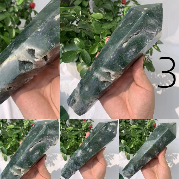 Moss Agate Point Wand Crystal Big Point Self-Standing