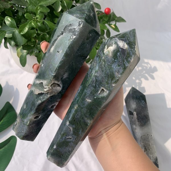 Moss Agate Point Wand Crystal Big Point Self-Standing