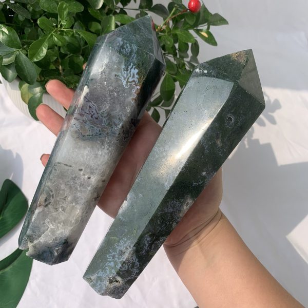 Moss Agate Point Wand Crystal Big Point Self-Standing