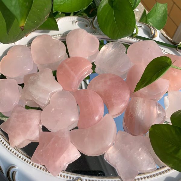 Rose Quartz Star Heart Moon Carving