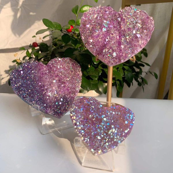 Aura Amethyst Heart Amethyst Cluster Titanium Angel Aura Coated Crystal Wholesale Free Shipping