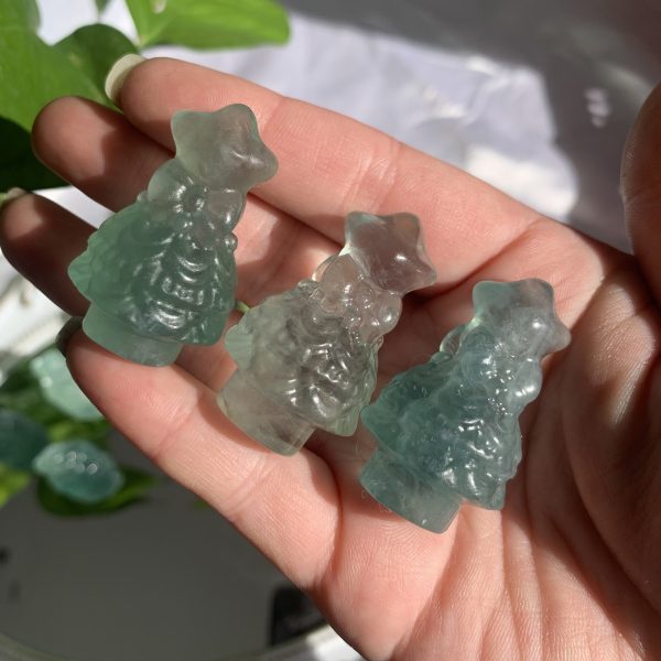 Green Fluorite Christmas Tree Carving Crystal Wholesale Free Shipping