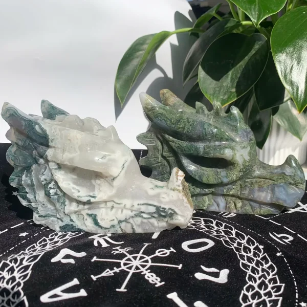 Moss Agate Dragon Head 6.0inch Big Crystal Dragon Skull Carving Free Shipping