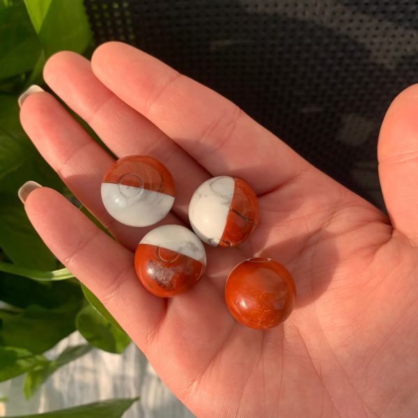 Crystal Pokeball Red Jasper Howlite Pokemon Collection 3 Sizes Free Shipping