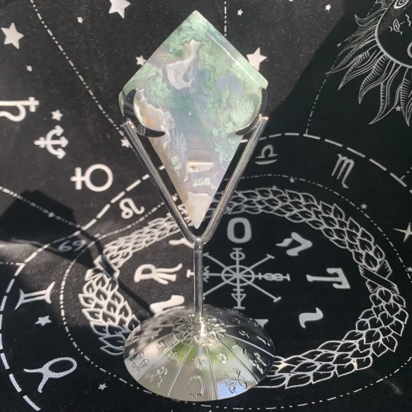 Moss Agate Double Diamond Carving Crystal Diamond On Stand Free Shipping