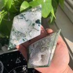 Moss Agate Double Diamond Carving Crystal Diamond On Stand Free Shipping