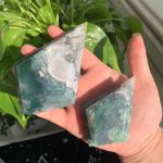 Moss Agate Double Diamond Carving Crystal Diamond On Stand Free Shipping