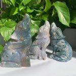 Big Moss Agate Wolf Carving Crystal Wolf Animal Free Shipping