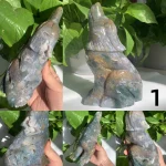 Big Moss Agate Wolf Carving Crystal Wolf Animal Free Shipping