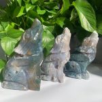 Big Moss Agate Wolf Carving Crystal Wolf Animal Free Shipping