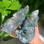 Big Moss Agate Wolf Carving Crystal Wolf Animal Free Shipping