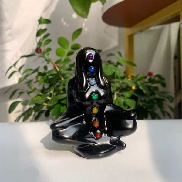 Obsidian Chakra Yoga Goddess Balance Carving 80mm Free Shipping