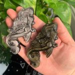 Sheen Obsidian Mermaid Carving Silver Obsidian Gold Obsidian Free Shipping