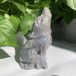 Big Moss Agate Wolf Carving Crystal Wolf Animal Free Shipping