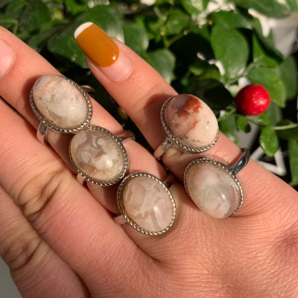 Flower Agate Ring Sakura Agate Cherry Blossom Adjustable Copper Alloy Ring