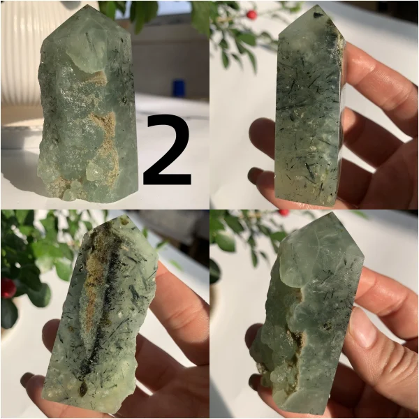 Raw Prehnite Tower With Black Tourmaline Mineral Specimen Tower Free Shipping