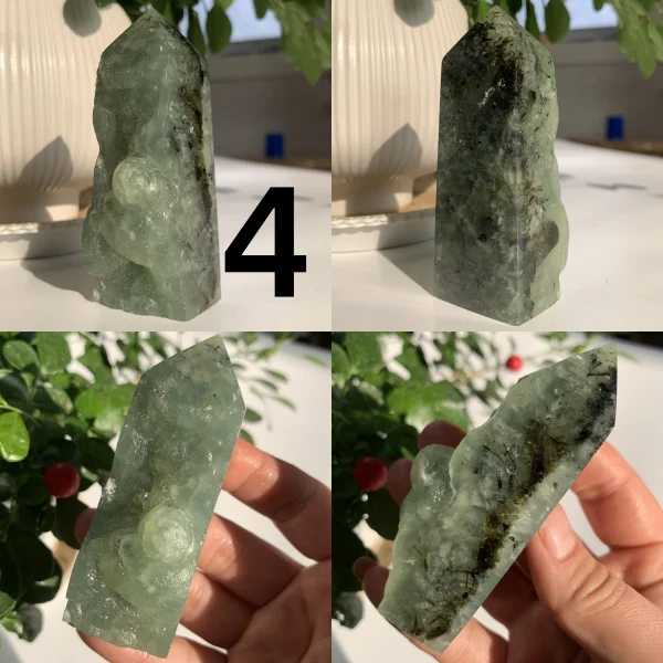 Raw Prehnite Tower With Black Tourmaline Mineral Specimen Tower Free Shipping