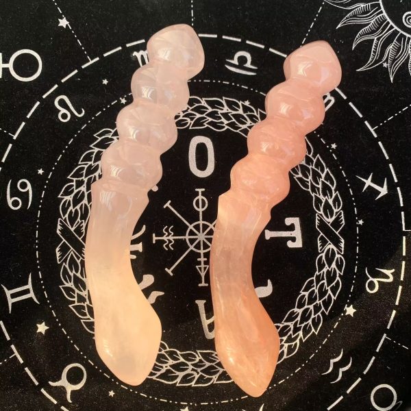 Rose Quartz Curved Massage Wand With Four Gourd Yoni Wand