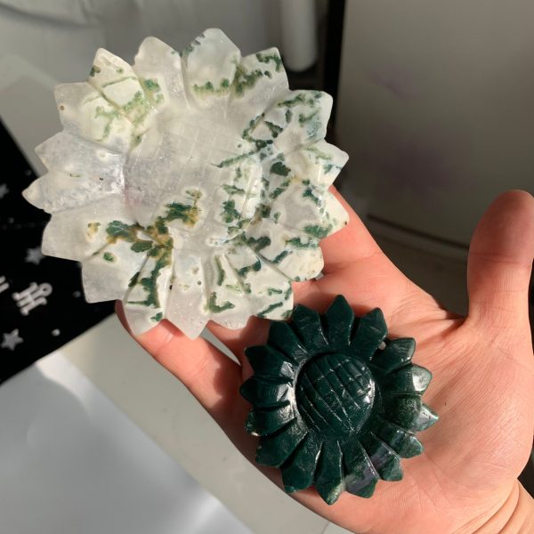 Crystal Sun Flowers On Stand Moss Agate Fluorite Free Shipping