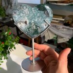 Big Moss Agate Heart On Stand Free Stand Crystal Heart Wholesale