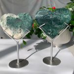 Big Moss Agate Heart On Stand Free Stand Crystal Heart Wholesale