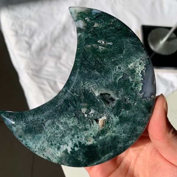 Moss Agate Moon On Stand Crystal Moon Free Shipping